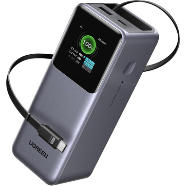 Фото - Батарея мобільна UGREEN 165W 20000 mAh Power Bank with Retractable Cable PB726 Gray (55987B)