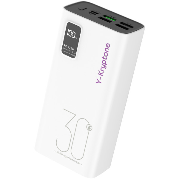 Фото - Батарея мобільна Y-Kryptone GT-33 30000 mAh QC3.0 22.5W Fast Charge White (YK-GT33-WH)