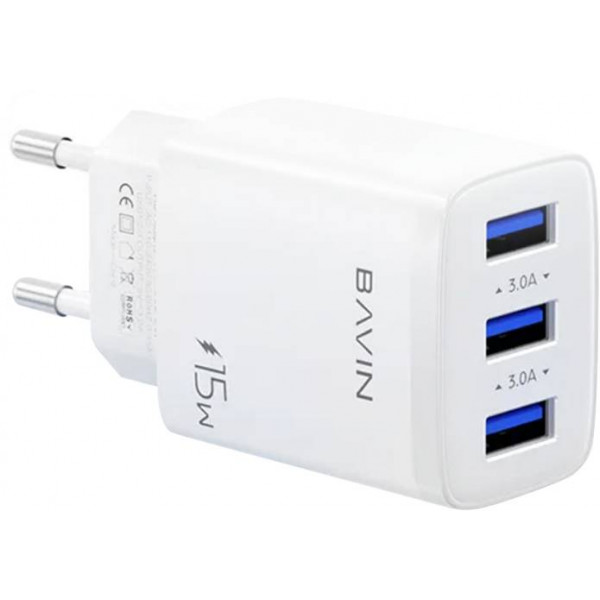 Фото - Мережевий зарядний пристрій Bavin PC906Y 15W 3xUSB-A 5V 3.0A White (C-PC906Y-W)