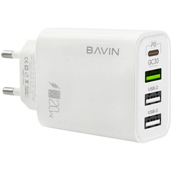 Фото - Мережевий зарядний пристрій Bavin PC952Y PD 20W Type-C 3xUSB-A (QC3.0) White (C-PC952Y-W)
