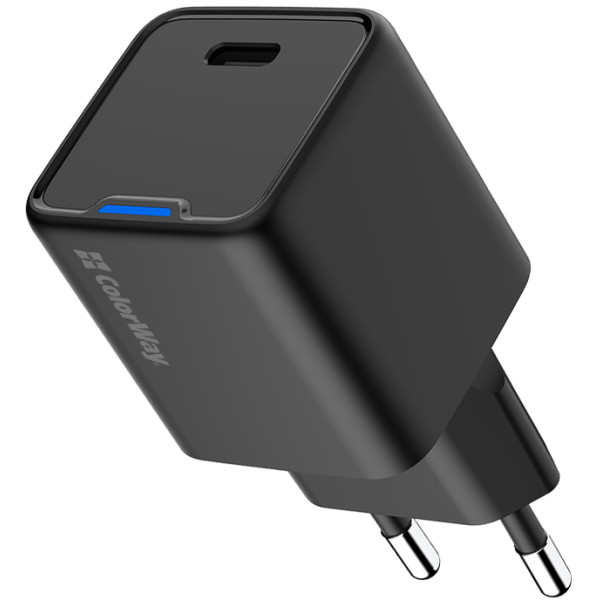 Фото - Уцінка - Мережевий зарядний пристрій Colorway GaN Mini 25W PD Port PPS USB-C Black (CW-CHS052PD-BK)