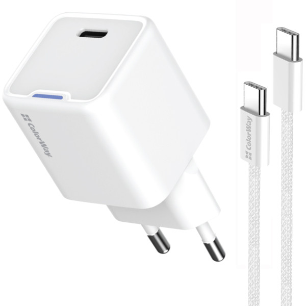 Фото - Мережевий зарядний пристрій Colorway GaN Mini 35W PD Port PPS USB-C White cable Type-C (CW-CHS056PDC-WT)