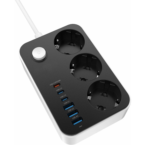 Фото - Сетевой фильтр Colorway 3 роз., 6xUSB (3xUSB-A + 3xTYPE-C) 20W Black 2m (CW-CHE36PDB)