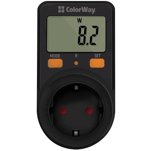 Фото - Вольтметр Colorway для розетки (16A/3680W) Black (CW-VM16-01D)