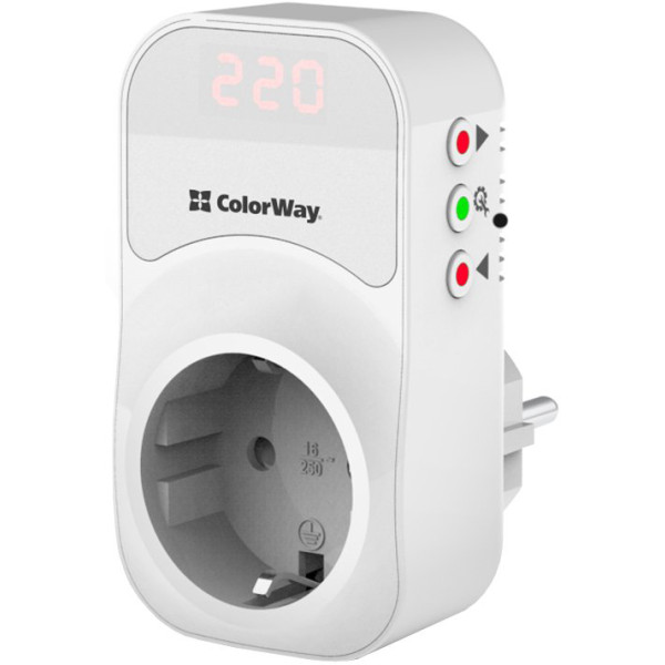 Фото - Автомат защиты от всплесков напряжения Colorway 16A/3680W 150V-210V/230V-280V DS1 White (CW-VR16-01D)