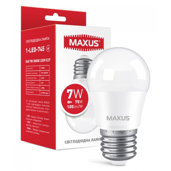 Фото - Лампочка світлодіодна Maxus G45 7W 3000K 220V E27 (1-LED-745)