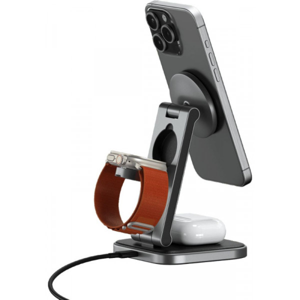 Фото - Бездротовий зарядний пристрій Satechi 3-in-1 Foldable Qi2 Wireless Charging Stand Space Gray (ST-Q31FM-EA) Фото - Бездротовий зарядний пристрій Satechi 3-in-1 Foldable Qi2 Wireless Charging Stand Space Gray (ST-Q31FM-EA)