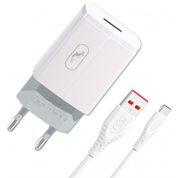 Фото - Сетевое зарядное устройство SkyDolphin SC06T 1USBx2.4A White (SDMZP-000179)+кабель USB Type-C Фото - Сетевое зарядное устройство SkyDolphin SC06T 1USBx2.4A White (SDMZP-000179)+кабель USB Type-C