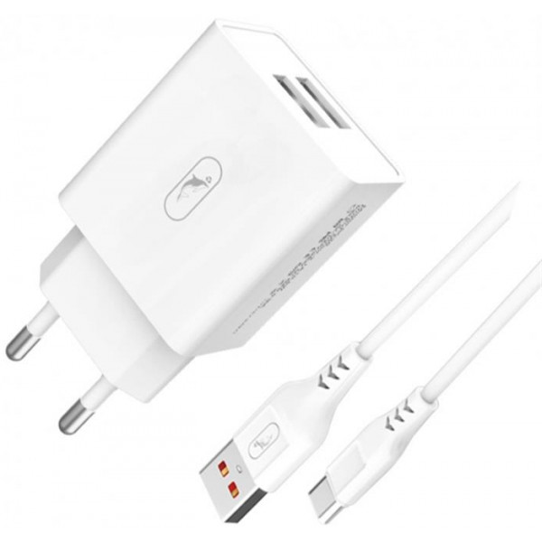 Фото - Мережевий зарядний пристрій SkyDolphin SC30T 2USB, 2.1A White (SDMZP-000113) + кабель Type-C
