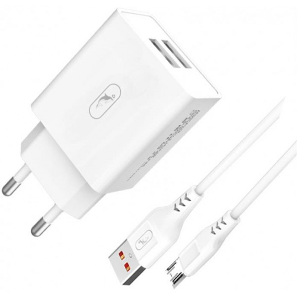 Фото - Мережевий зарядний пристрій SkyDolphin SC30V 2USB, 2.1A White (SDMZP-000114) + кабель microUSB
