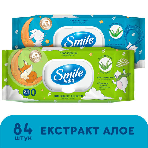 Фото - Вологі серветки для немовлят Smile baby Екстракт алое з клапаном 84 шт. (42107450)