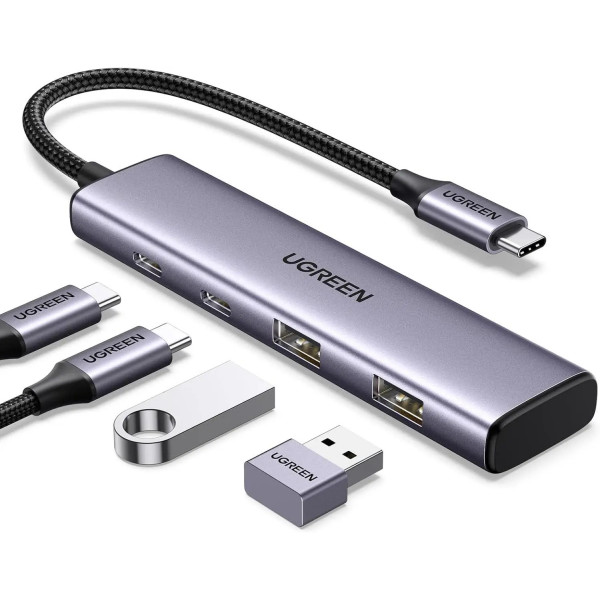 Фото - Хаб USB UGREEN CM473 USB-C to 2xUSB 3.0 + 2xUSB-C 5Gpbs Space Grey (15395)