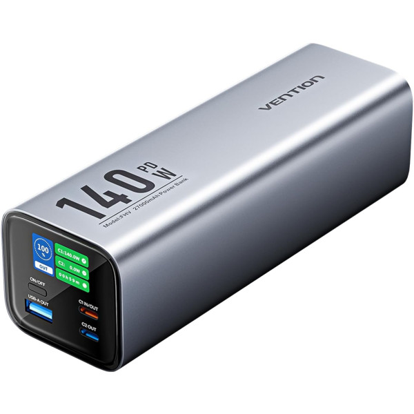 Фото - Батарея мобільна Vention 27000mAh 140W 5A PD QC3.0 2xUSB-C, USB-A LED Display Gray (FHVH0)