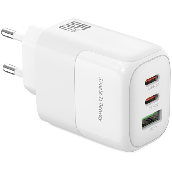Фото - Мережевий зарядний пристрій XO L139 - 65W PD Dual USB-C & 18W QC USB-A (L139_White)