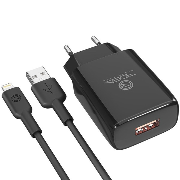 Фото - Мережевий зарядний пристрій Ridea Element Lightning 2.1 A Black (RW-11311)