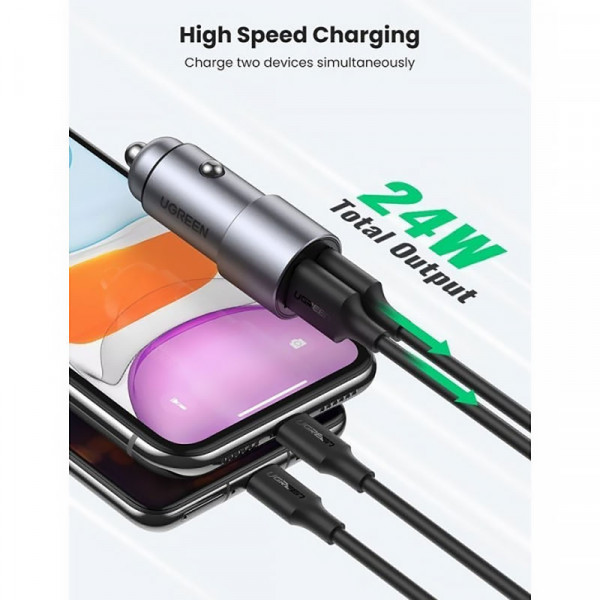 Фото - Автомобільний зарядний пристрій UGREEN USB-A Dual 24W QC CD130 (50592)