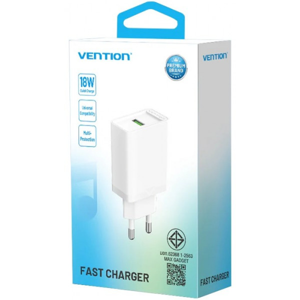 Фото - Мережевий зарядний пристрій Vention 1xUSB 18W (USB-A) QC3.0 White (FABW0-EU)