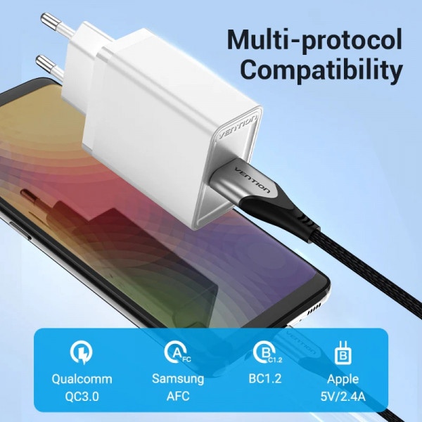 Фото - Мережевий зарядний пристрій Vention 1xUSB 18W (USB-A) QC3.0 White (FABW0-EU)