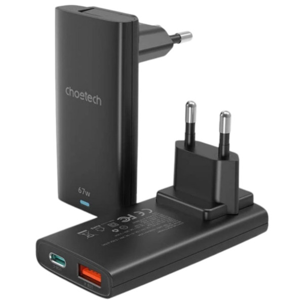 Фото - Мережевий зарядний пристрій Choetech 2xUSB 65W GaN USB-C+USB-A (PD6011-EU-BK)