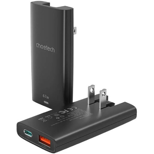 Фото - Мережевий зарядний пристрій Choetech 2xUSB 65W GaN USB-C+USB-A (PD6011-EU-BK)