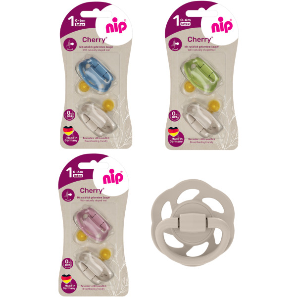 Фото - Кругла пустушка NIP Вишенька розмір 1 латекс 0- 6 міс. 2 шт. (91036)