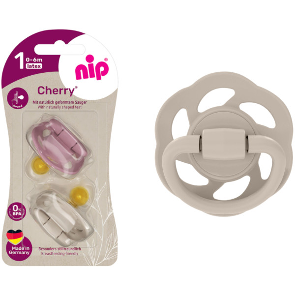 Фото - Кругла пустушка NIP Вишенька розмір 1 латекс 0- 6 міс. 2 шт. (91036)