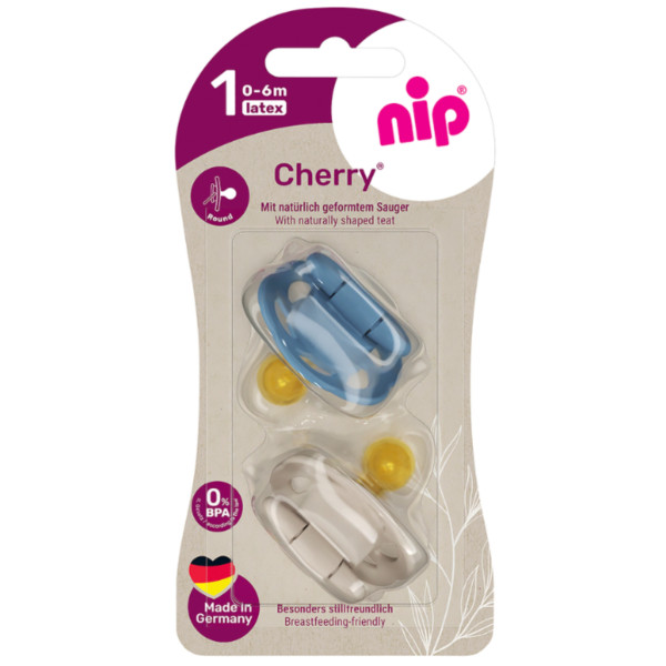 Фото - Кругла пустушка NIP Вишенька розмір 1 латекс 0- 6 міс. 2 шт. (91036)