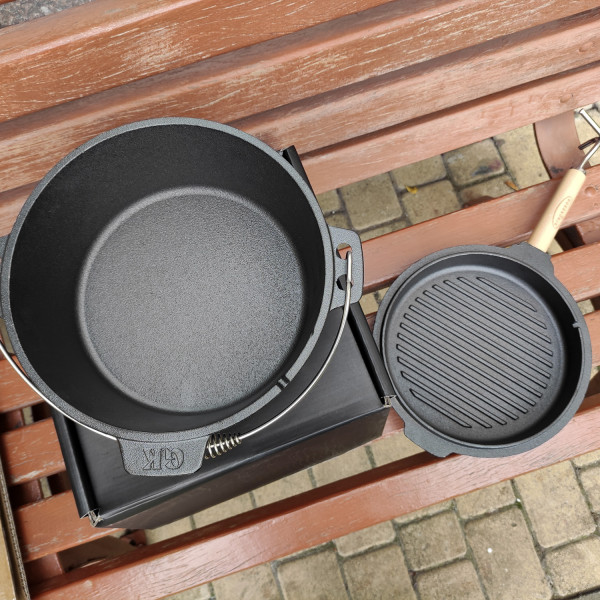 Фото - Набір посуду туристичний Gusskoenig для запікання казан+кришка-пательня, підйомник 2в1 4.5 л (589819)