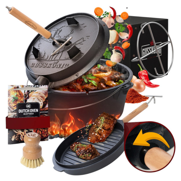 Фото - Набір посуду туристичний Gusskoenig для запікання казан+кришка-пательня, підйомник 2в1 4.5 л (589819)