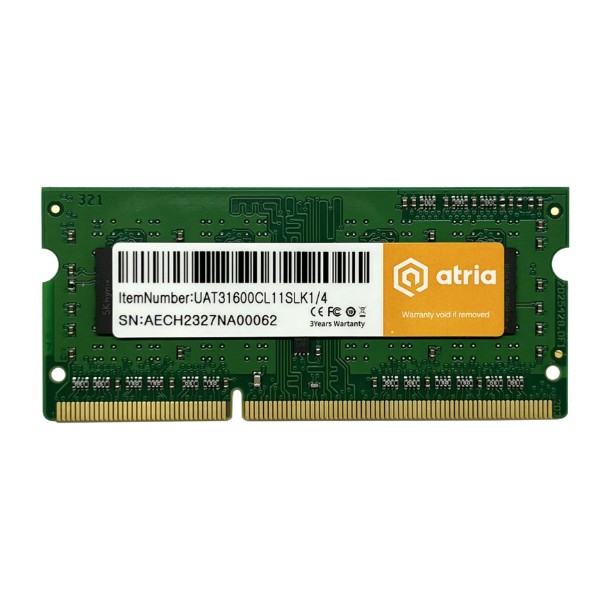 Фото - Пам'ять DDR ATRIA SO-DIMM DDR3 4/1600 (UAT31600CL11SLK1/4)