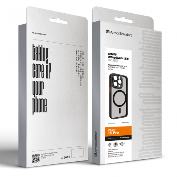 Фото - Чохол для смартфону Armorstandart Unit MagSafe SE for Apple iPhone 15 Pro Black Orange (ARM75362)