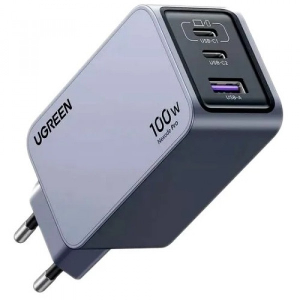 Фото - Мережевий зарядний пристрій UGREEN 3xUSB 100W GaN (2xType-C+USB-A) Nexode Pro Gray X757 (25874)