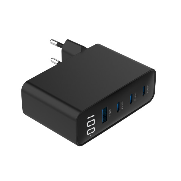 Фото - Мережевий зарядний пристрій Gembird 1xUSB-A (QC3.0 30W)+3xType-C (PD 100W) Black (TA-UC-PDQC100LCD-01-BK)