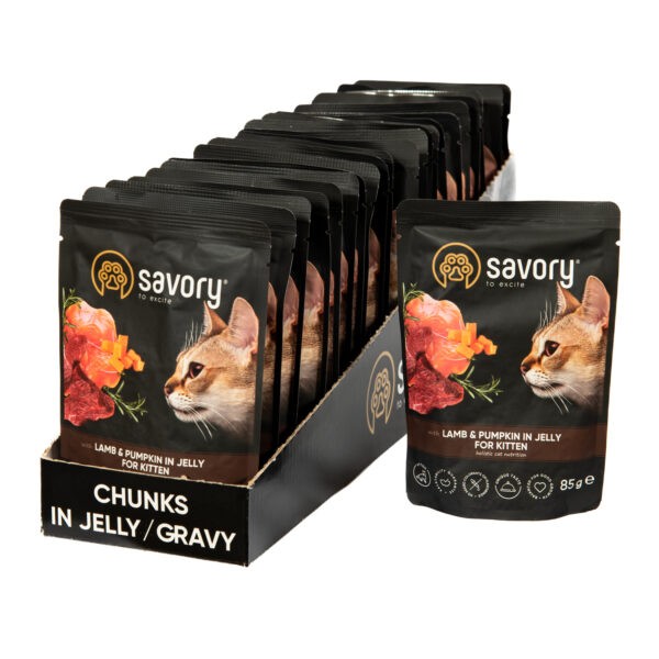 Фото - Набор влажного корма для кошек Savory Cat Pouch for Kitten with Lamb and Pumpkin in Jelly 85 г, 18+4 шт. (2700000029329)