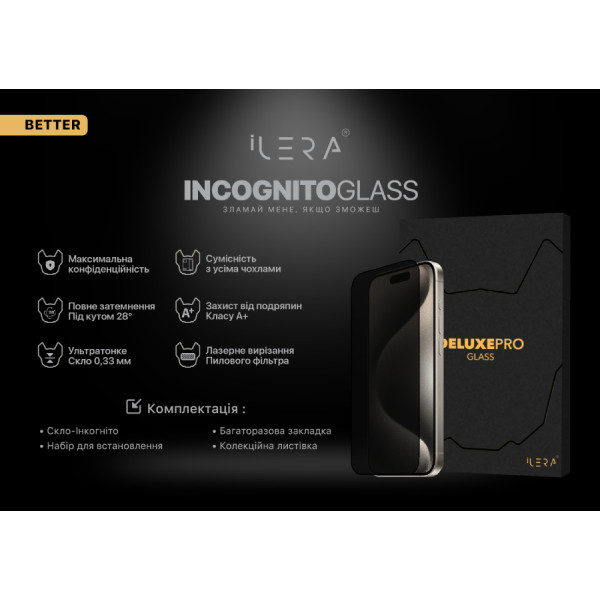 Фото - Захисне скло для смартфону ILera DeLuxe Incognito FullCover Glass for iPhone 15 Plus (iLInDL15Ps)