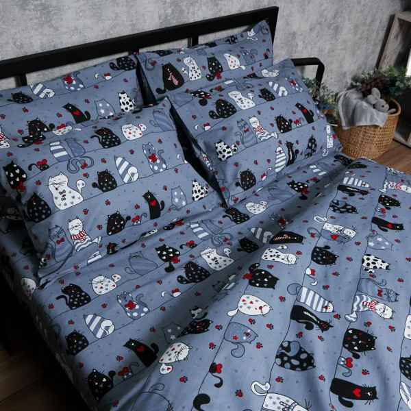 Фото - Комплект постільної білизни Moon&Star Бязь Gold Люкс «Feline Fun» King Size 220x240 нав. 4х50х70 (MS-820006303)