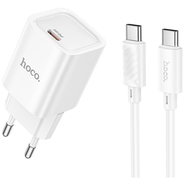 Фото - Мережевий зарядний пристрій HOCO C148A PD30W charger set (C to C) (EU) White (6942007630320)