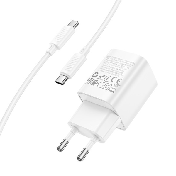 Фото - Мережевий зарядний пристрій HOCO C148A PD30W charger set (C to C) (EU) White (6942007630320)
