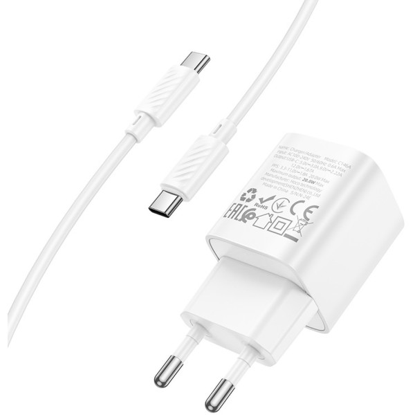 Фото - Мережевий зарядний пристрій HOCO C146A PD20W charger set (C to C) (EU) White (6942007630269)