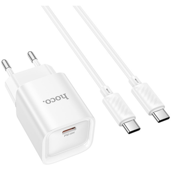 Фото - Мережевий зарядний пристрій HOCO C146A PD20W charger set (C to C) (EU) White (6942007630269)