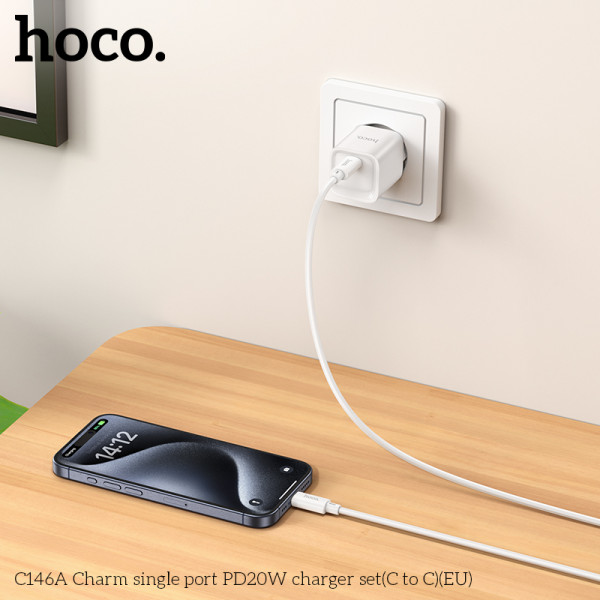 Фото - Мережевий зарядний пристрій HOCO C146A PD20W charger set (C to C) (EU) White (6942007630269)