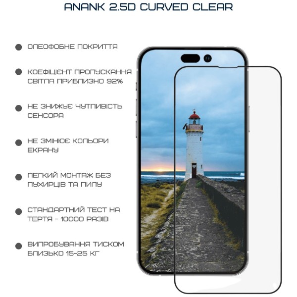 Фото - Захисне скло для смартфону Anank 2.5D Privacy (1 pcs)/Curved Clear (1pcs) Glass with installation box for iPhone 16 Pro Max (2003215)