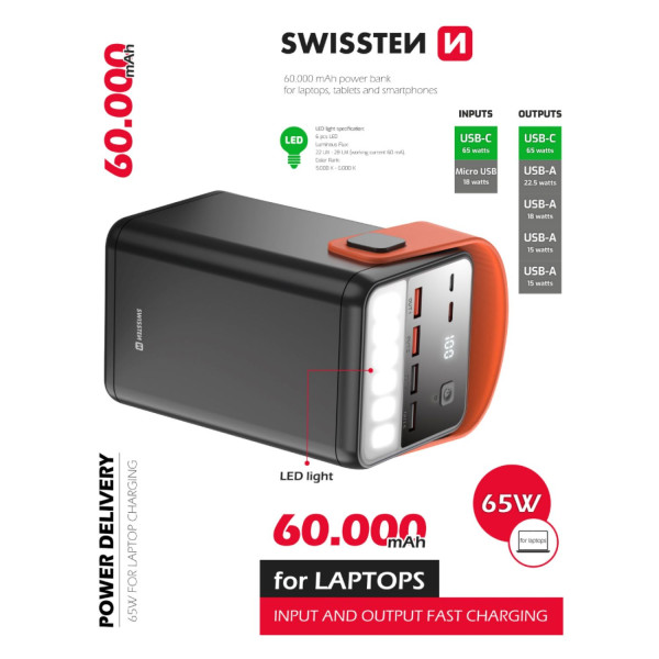 Фото - Батарея мобільна Swissten 60000mAh 65W Black (8595217481299)