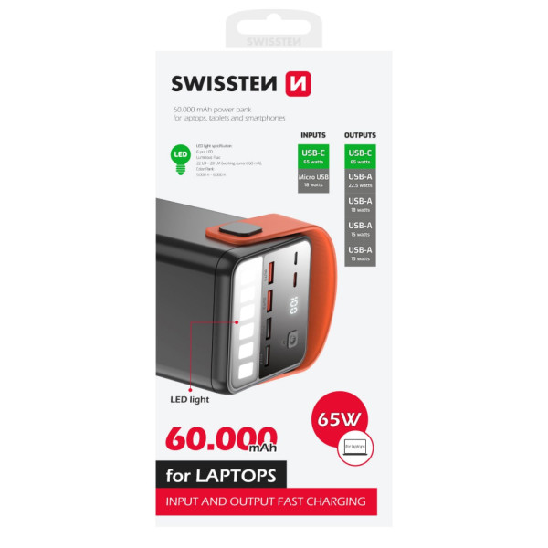 Фото - Батарея мобільна Swissten 60000mAh 65W Black (8595217481299)