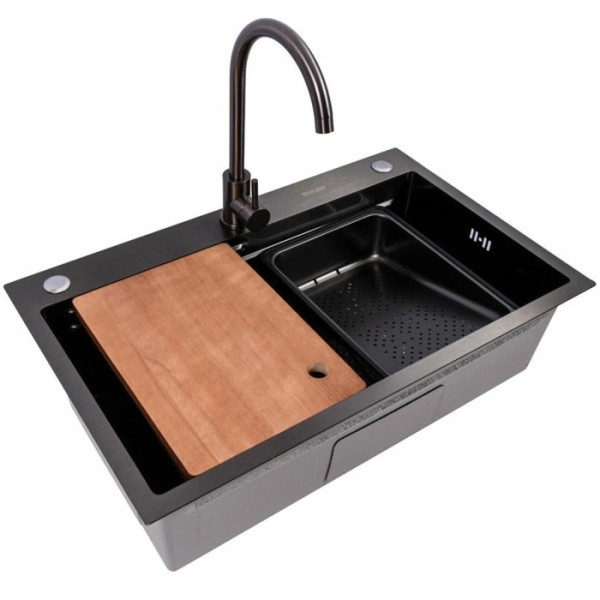 Фото - Мийка кухонна VALESO CM 75x46B PVD чорна (Work station) Handmade