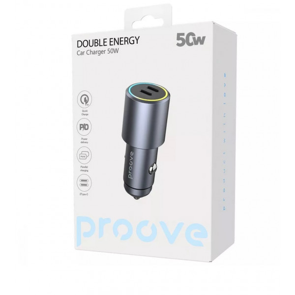 Фото - Автомобільний зарядний пристрій Proove Double Energy 50W Type-C Metal Gray (ACDE50022206)