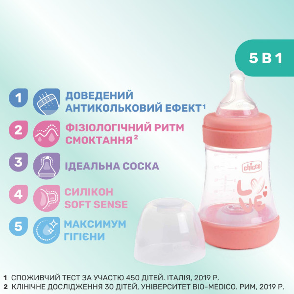 Фото - Бутылочка для кормления Chicco PERFECT 5  150 мл 0+ (20211.12.40)