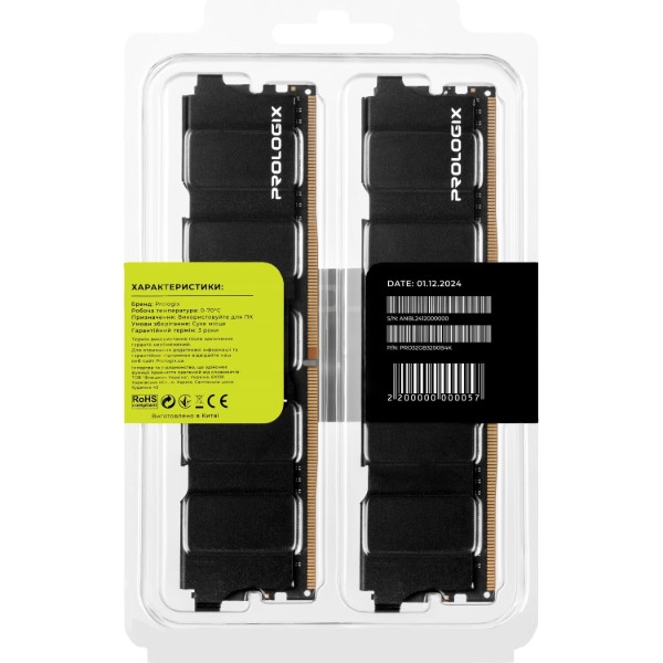 Фото - Память DDR ProLogix DDR4 2x16GB/3200 Black (PRO32GB3200B4K)