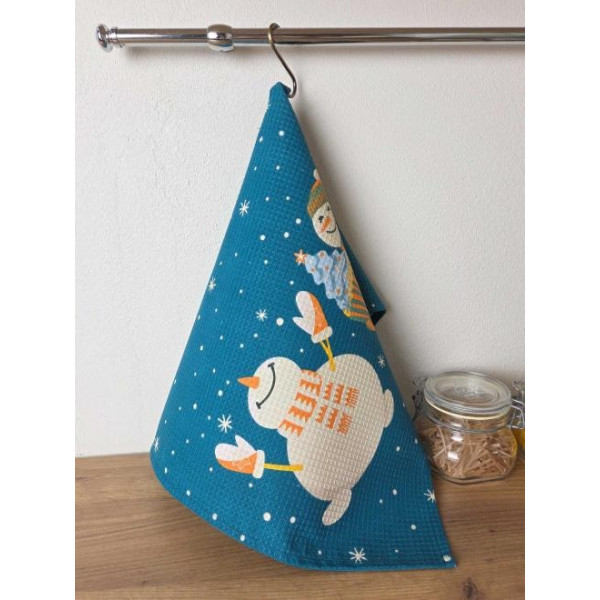 Фото - Рушник кухонний Прованс Новорічне вафельне Сніговики 45х60 см (042990)