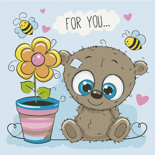 Фото - Картина за номерами ArtCraft Ведмежа з квіткою 30х30 см (15513-AC)